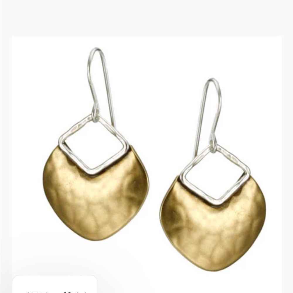Marjorie Baer Earrings Brass Silver 925 Dangle Artisan Modern signed JB7